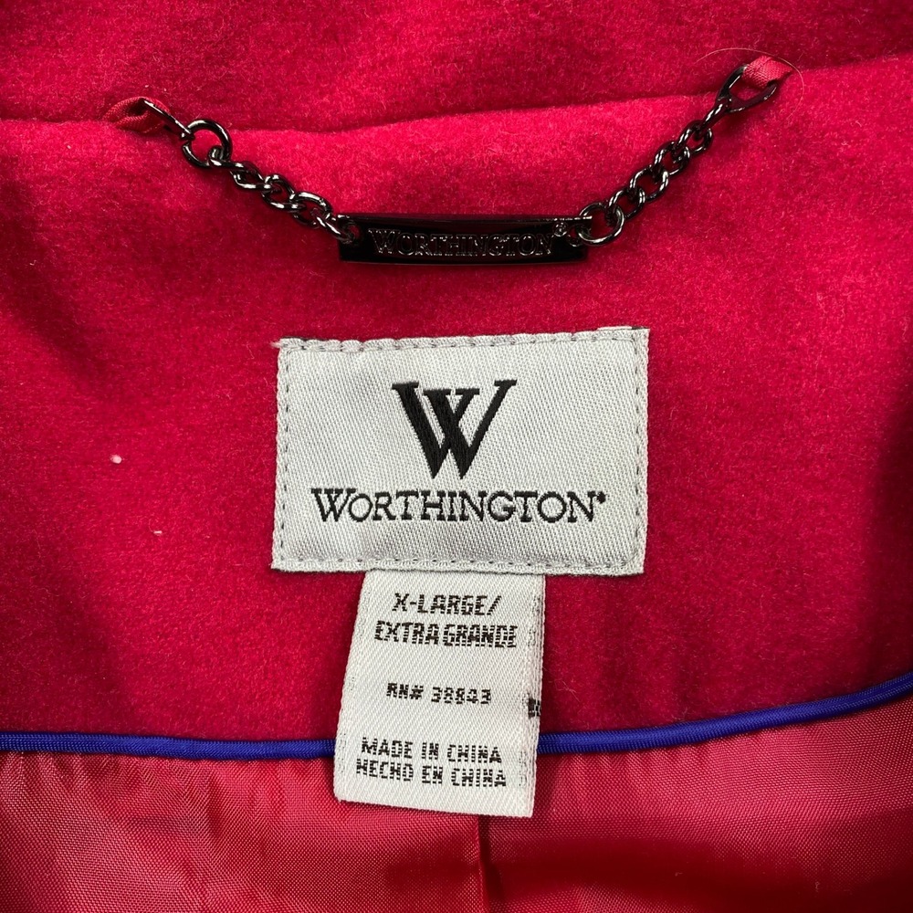 Worthington Womens Fuchsia Pink Double Breasted Pea Coat Jacket XL Extra Large - Picture 3 of 11